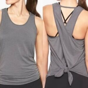 Athleta Essence Gray Textured Stripe Women's Twist Tie Back Tank Top